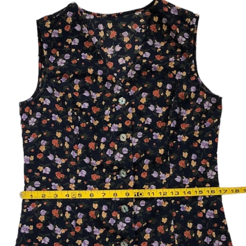 Express | 90s Vintage Navy Blue Floral Sleeveless Blouse Size 5/6 - Picture 7 of 11